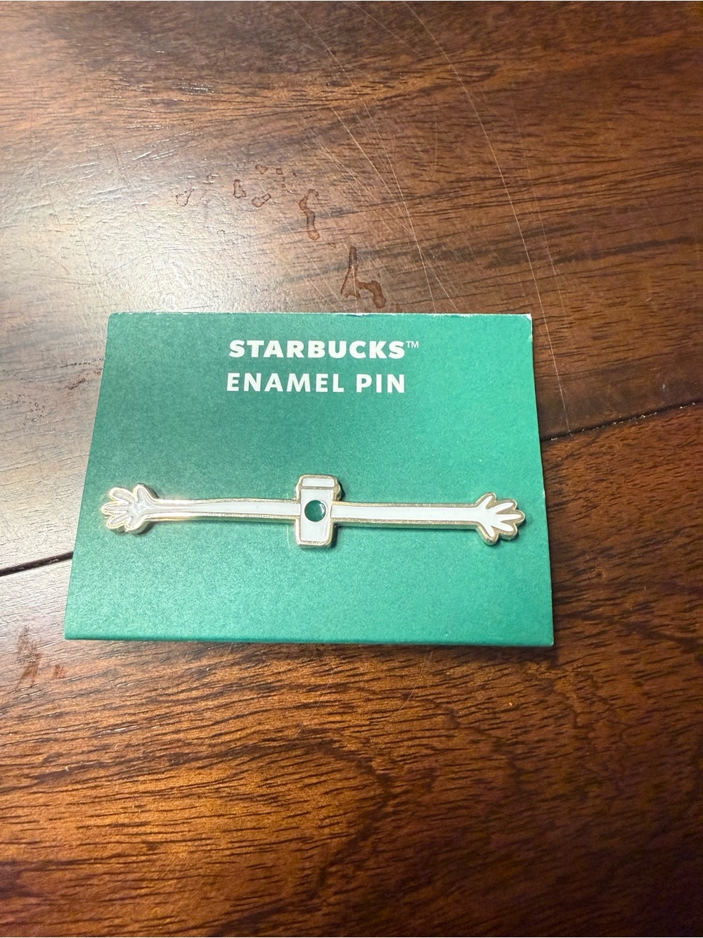 Starbucks White and Gold Enamel Pin - Stir Stick Motif